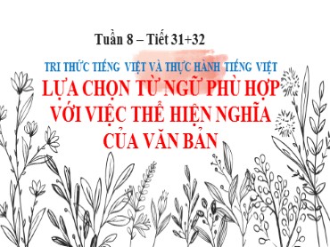 Bài giảng Ngữ văn 6 (Chân trời sáng tạo) - Tuần 8, Tiết 31+32: Tri thức tiếng Việt và thực hành tiếng Việt : Lựa chọn từ ngữ phù hợp với việc thể hiện nghĩa của văn bản