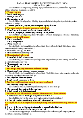 Đáp án trắc nghiệm tập huấn môn Giáo dục công dân 6 sách Cánh diều