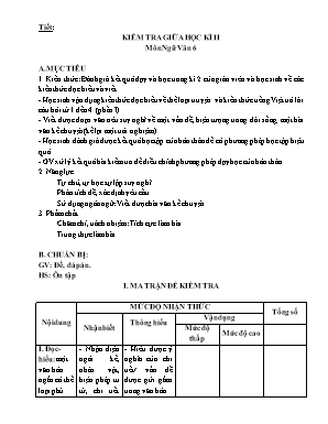 Đề kiểm tra giữa học kì II môn Ngữ văn Lớp 6