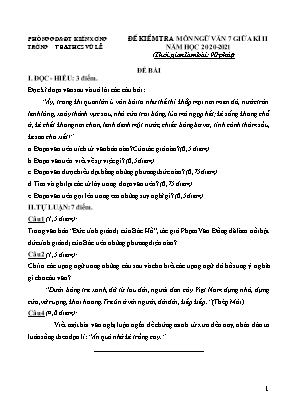 Đề kiểm tra giữa kì II môn Ngữ văn 7 - Năm học 2020-2021 (Có đáp án)
