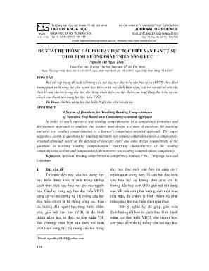 Đề xuất hệ thống câu hỏi dạy học đọc hiểu văn bản tự sự theo định hướng phát triển năng lực