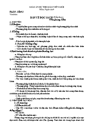 Giáo án dự thi giáo viên giỏi môn Ngữ văn 9 - Tiết 92, Bài 18: Văn bản: Bàn về đọc sách (Tiếp theo)