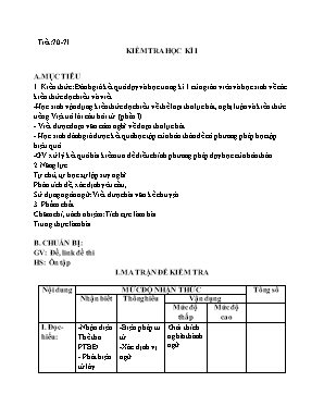 Giáo án Ngữ văn 6 - Tiết 70-71: Kiểm tra học kì I