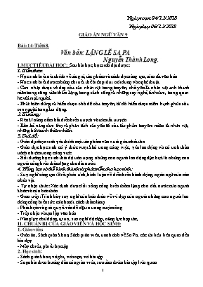 Giáo án Ngữ văn 9 - Bài 14, Tiết 68: Văn bản: Lặng lẽ Sa Pa (Nguyễn Thành Long)