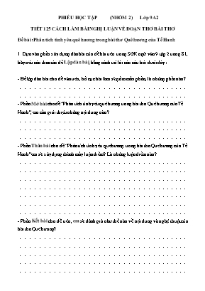 Giáo án Ngữ văn 9 - Tiết 125: Cách làm bài nghị luận về đoạn thơ bài thơ - Phiếu học tập 2