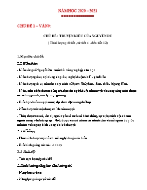 Giáo án Ngữ văn Lớp 9 - Chủ đề: Truyện Kiều của Nguyễn Du - Năm học 2020-2021