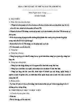 Kế hạch bài dạy Ngữ văn 6 - Học kì 2 (Kết nối tri thức)