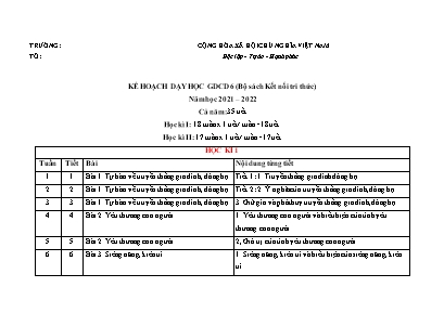 Kế hoạch dạy học GDCD 6 sách Kết nối tri thức - Năm học 2021-2022