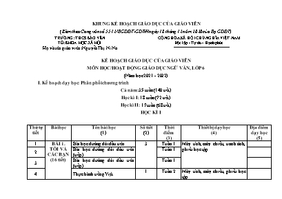 Kế hoạch dạy học môn Ngữ văn 6 (Kết nối tri thức) - Năm học 2021-2022