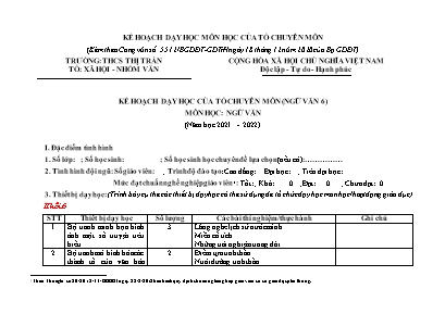 Kế hoạch dạy học môn Ngữ văn 6 - Năm học 2021-2022