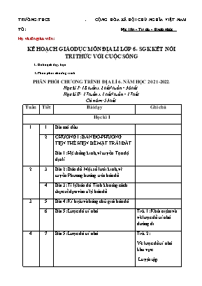 Kế hoạch giáo dục môn Địa lí Lớp 6 sách Kết nối tri thức với cuộc sống - Năm học 2021-2022
