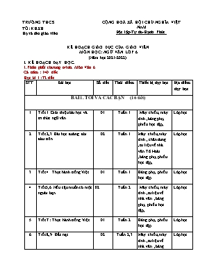 Kế hoạch giáo dục môn Ngữ văn Lớp 6 - Phụ lục IV - Năm học 2021-2022