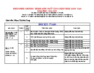 Phân phối chương trình môn Ngữ văn 6 (Chân trời sáng tạo) - Năm học 2021-2022