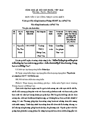 Sáng kiến kinh nghiệm Một số biện pháp nhằm phát triển năng lực học sinh trong giờ đọc - hiểu văn bản Ngữ văn ở trường Trung học cơ sở Đông Cao