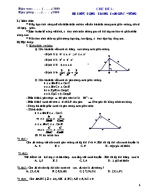 Giáo án Toán Lớp 9 - Chủ đề 1: Hệ thức lượng trong tam giác vuông