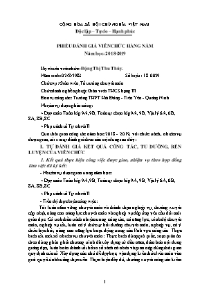 Phiếu đánh giá viên chức hàng năm - Năm học 2018-2019 - Đặng Thị Thu Thủy
