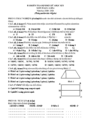 Bài kiểm tra định kì giữa học kì I môn Toán Lớp 4 (Có đáp án)