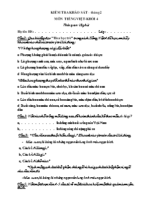 Đề khảo sát môn Tiếng Việt Lớp 4 - Tháng 2 (Có đáp án)