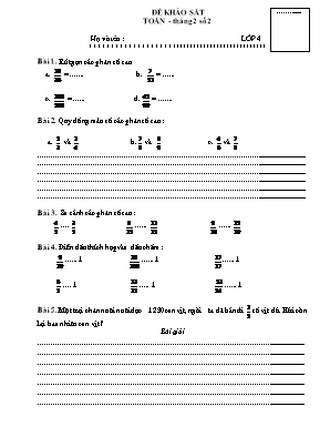 Đề khảo sát môn Toán Lớp 4 - Tháng 2 số 2