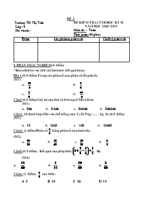 Đề kiểm tra cuối học kì II Khối 4 (Có đáp án)