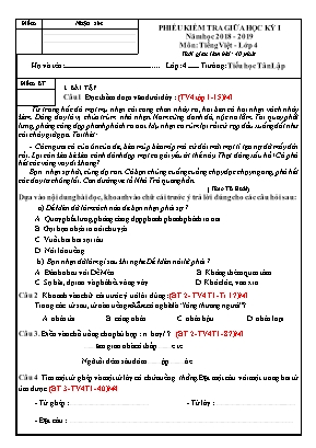 Đề kiểm tra giữa học kì I môn Tiếng Việt Khối 4 (Có đáp án)