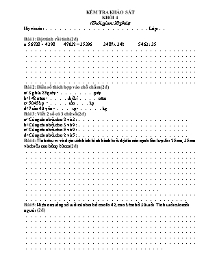 Đề kiểm tra khảo sát môn Toán Lớp 4 - Tháng 1 (Có đáp án)