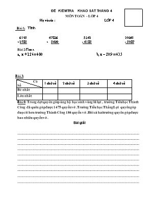 Đề kiểm tra khảo sát môn Toán+Tiếng Việt Khối 4 - Tháng 4 (Có đáp án)
