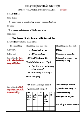 Giáo án Hoạt động trải nghiệm Khối 4 - Bài 1: Trang trí lớp học của em (Tiết 1)