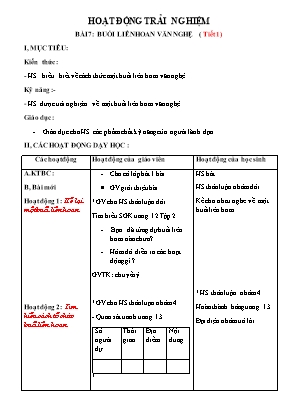 Giáo án Hoạt động trải nghiệm Khối 4 - Bài 7: Buổi liên hoan văn nghệ(Tiết 1)