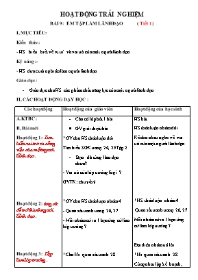 Giáo án Hoạt động trải nghiệm Khối 4 - Bài 9: Em tập làm lãnh đạo (Tiết 1)