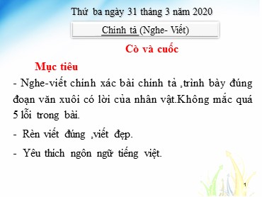 Bài giảng Tiếng Việt Lớp 3 - Chính tả: Cò và cuốc - Năm học 2019-2020