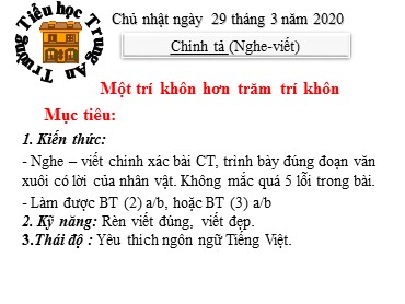 Bài giảng Tiếng Việt Lớp 3 - Chính tả: Một trí khôn hơn trăm trí khôn - Năm học 2019-2020 - Trường Tiểu học Trung An