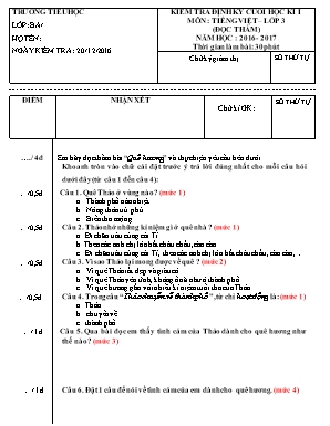 Đề kiểm tra định kì cuối học kì I môn Tiếng Việt Lớp 3 - Năm học 2016-2017