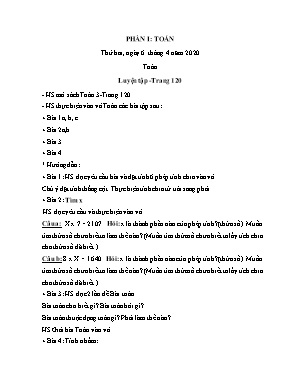 Giáo án Toán Lớp 3 - Tuần 24 - Năm học 2019-2020