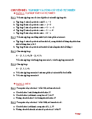 Bài tập Bồi dưỡng học sinh giỏi Toán 6 - Chuyên đề 1: Tập hợp và củng cố về số tự nhiên