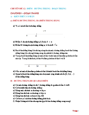 Bài tập Bồi dưỡng học sinh giỏi Toán 6 - Chuyên đề 12: Điểm, đường thẳng, đoạn thẳng