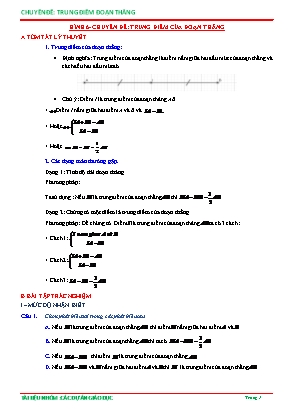 Bài tập trắc nghiệm Toán 6 - Chuyên đề: Trung điểm của đoạn thẳng
