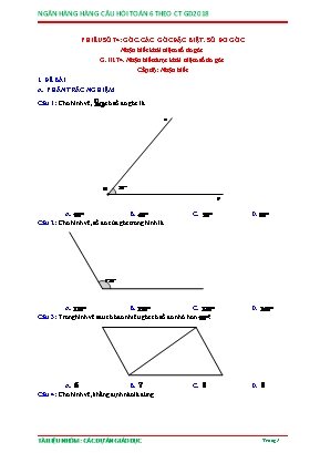 Câu hỏi ôn tập Toán 6 theo Chương trình GDPT 2018 - Góc, các góc đặc biệt, số đo góc