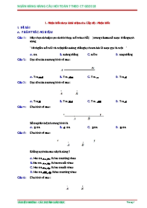 Câu hỏi ôn tập Toán 6 theo Chương trình GDPT 2018 - Nhận biết được khái niệm tia