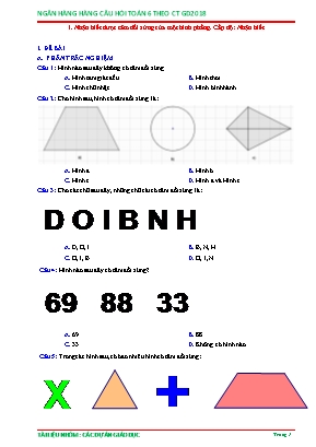 Câu hỏi ôn tập Toán 6 theo Chương trình GDPT 2018 - Nhận biết được tâm đối xứng của một hình phẳng