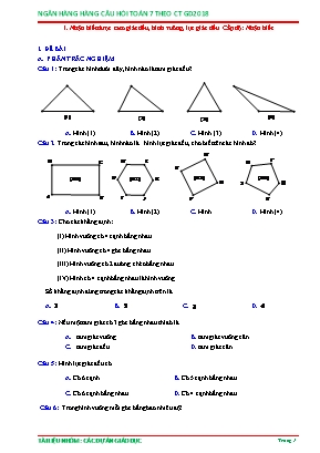 Câu hỏi ôn tập Toán 6 theo Chương trình GDPT 2018 - Nhận biết được tam giác đều, hình vuông, lục giác đều