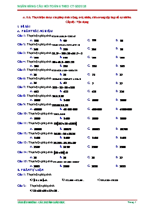 Câu hỏi ôn tập Toán 6 theo Chương trình GDPT 2018 - Thực hiện được các phép tính: Cộng, trừ, nhân, chia trong tập hợp số tự nhiên