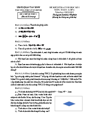 Đề kiểm tra cuối học kì i - Môn: Toán 6 - Trường THCS Tân Bình