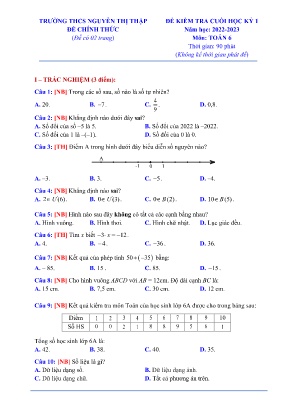 Đề kiểm tra cuối học kỳ I - Môn: Toán 6 - Trường THCS Nguyễn Thị Thập