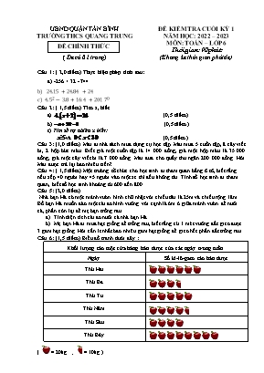 Đề kiểm tra cuối kỳ 1 - Môn: Toán 6 - Trường THCS Quang Trung