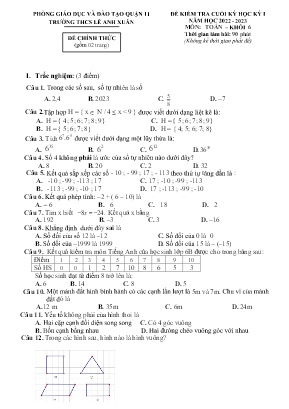 Đề kiểm tra cuối kỳ học kỳ I - Môn: Toán 6 - Trường THCS Lê Anh Xuân