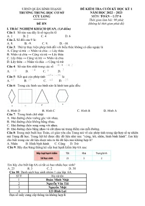 Đề kiểm tra cuối kỳ học kỳ I - Môn: Toán 6  - Trường Trung học cơ sở Cửu Long