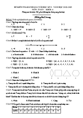 Đề kiểm tra đánh giá cuối học kỳ I năm 2022 - 2023 - Môn: Toán 6