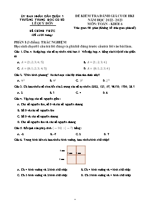 Đề kiểm tra đánh giá cuối kì I - Môn: Toán 6 - Trường Trung học cơ sở Lê Quí Đôn