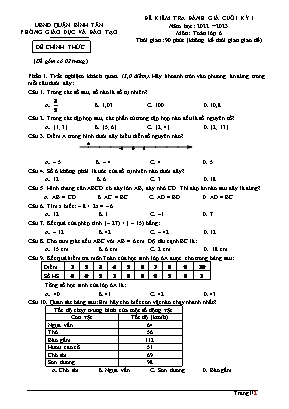 Đề kiểm tra đánh giá cuối kỳ 1 - Môn: Toán 6 - Trường THCS Bình Trị Đông A